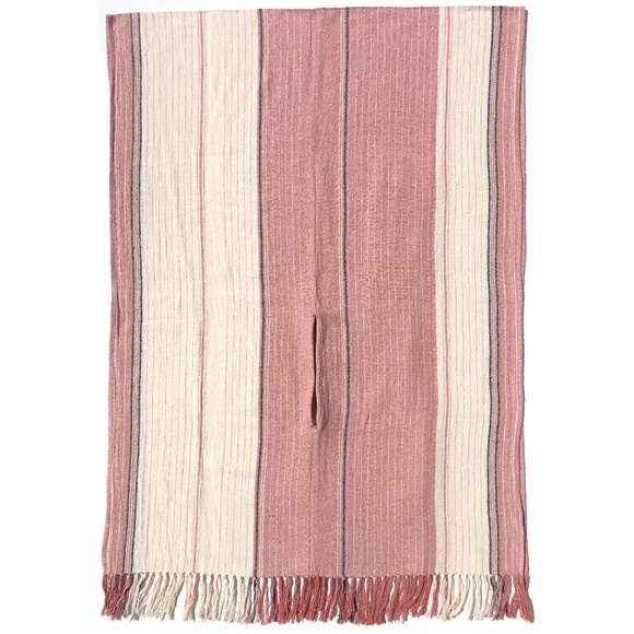 Madewell Cape Scarf Maui Stripe Pink Cream Silk Blend Arm Holes Fringe M3614 - Picture 2 of 6